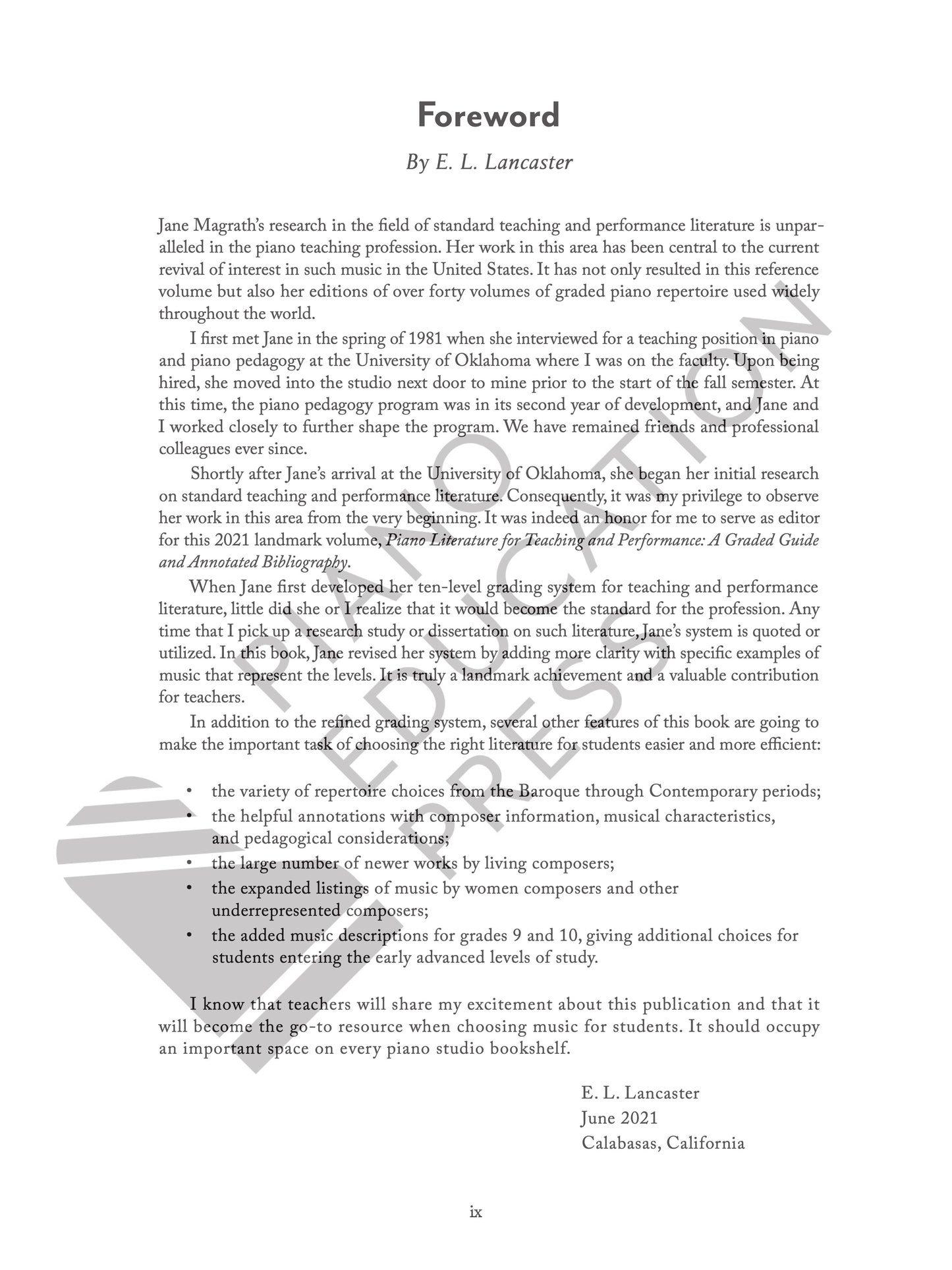 Piano Literature for Teaching and Performance, Jane Magrath